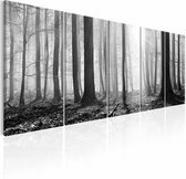 Schilderij - Bos in Zwart-Wit , boom , 5 luik