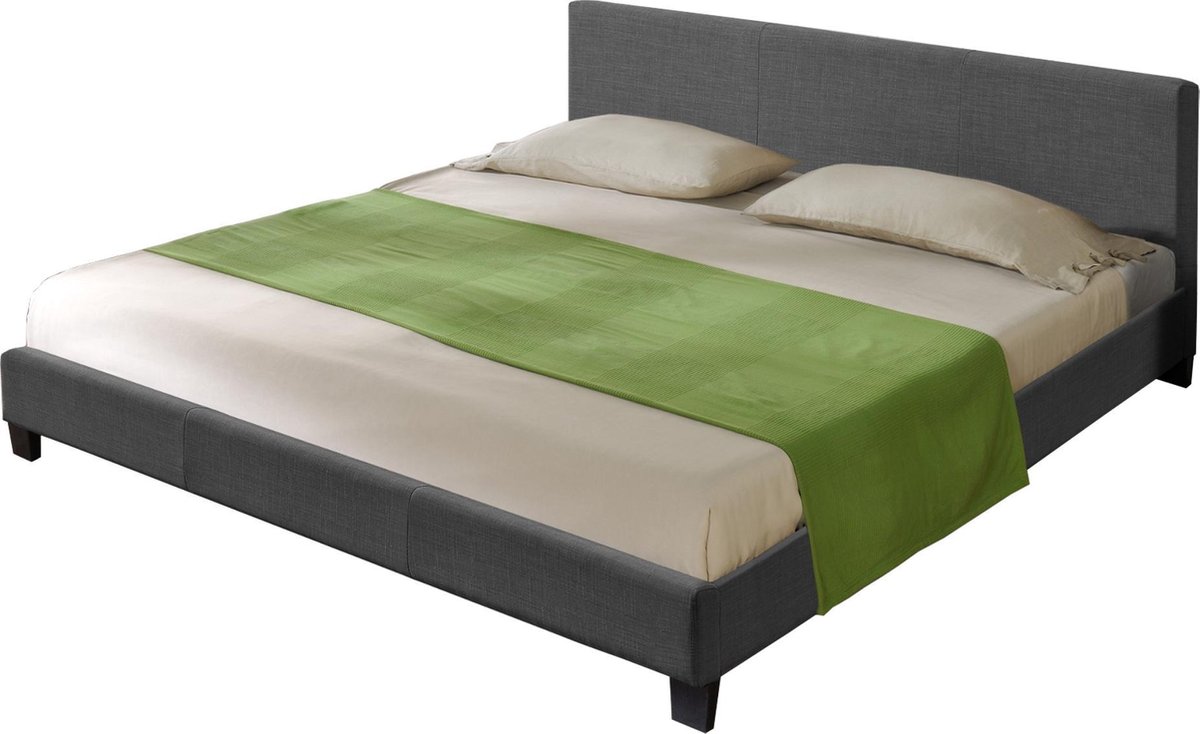 Houten bed stof met bedbodem 180x200 cm donkergrijs