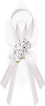 6x Bruiloft/huwelijk witte corsages 9 cm met rozen - Trouwerij speldjes