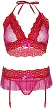 BH top, Jarretelgordel & G-String set - Rood