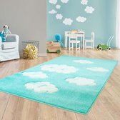 Vloerkleed kinderkamer Wolken 3D - mintblauw 160x230 cm