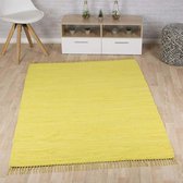 Kelim vloerkleed effen handweef Bomull - geel 60x120 cm