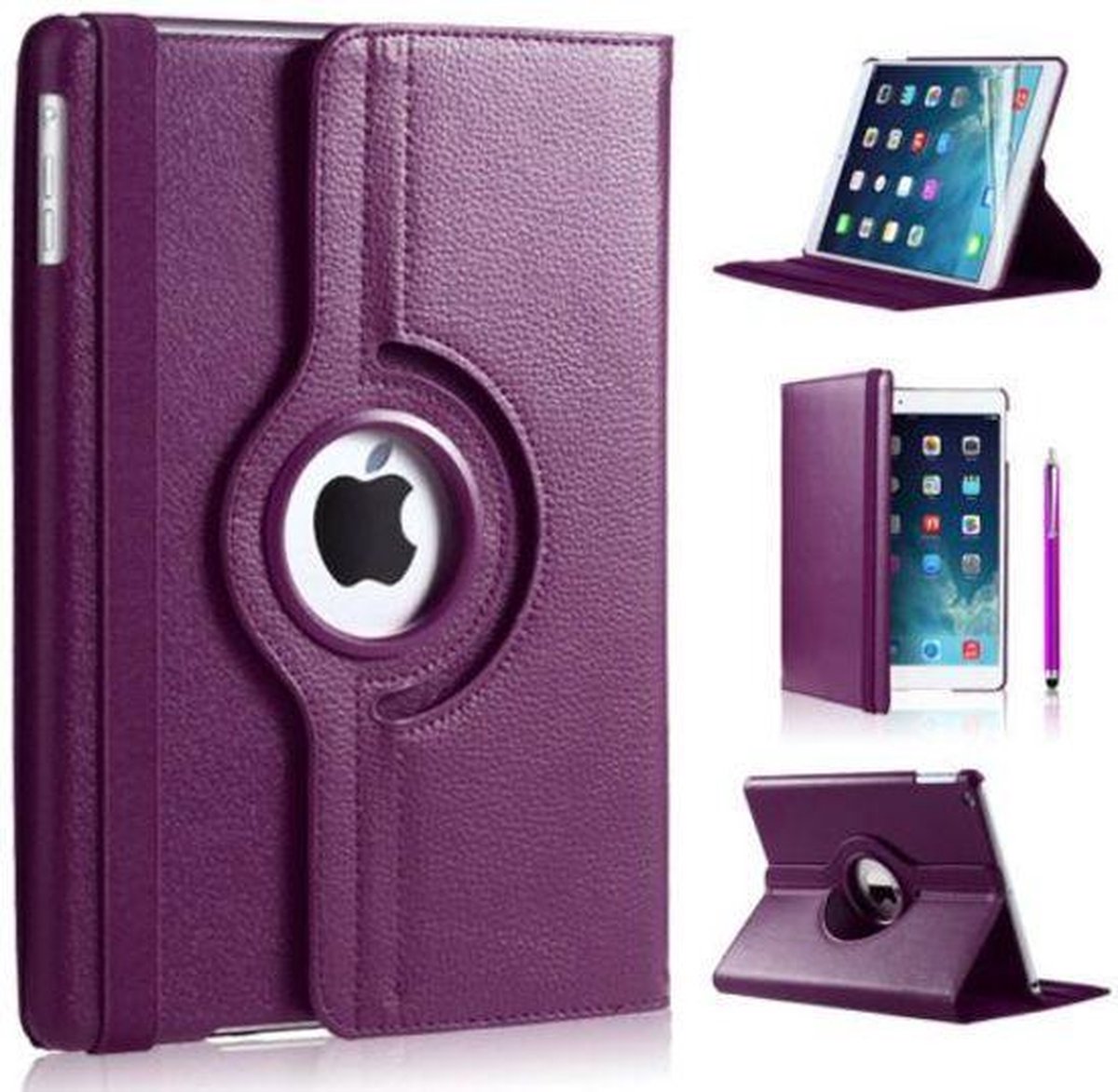 P.C.K. Hoesje/Boekhoesje/Bookcover/Bookcase/Book draaibaar paars geschikt voor Apple iPad 10.2 (2019) MET PEN EN GLASFOLIE