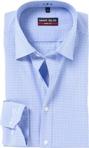 MARVELIS body fit overhemd - blauw met wit geruit - Strijkvriendelijk - Boordmaat: 44