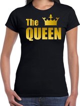 The queen t-shirt zwart met gouden letters en kroon voor dames - Koningsdag - fun tekst shirts XXL