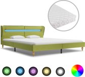 Bed met LED en matras stof groen 180x200 cm