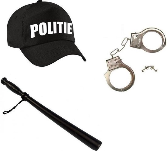 Zwarte politie verkleed pet met gummiknuppel en handboeien - verkleedkleding /... | bol.com