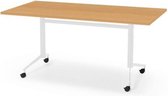 Professionele Klaptafel - inklapbare tafel - vergadertafel - 180 x 80 cm - blad beuken - wit onderstel - eenvoudig zelf te monteren - voor kantoor