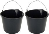 2x Stevige zwarte huishoud emmer 12 liter met tuit - Huishoudelijke producten - Huishoudemmers/klusemmers/bouwemmers/schoonmaakemmers