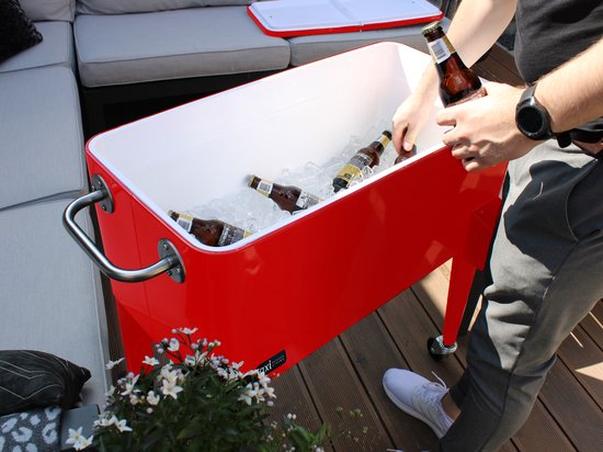 AXI Retro Cooler Rood - Koeler met wielen - 76L inhoud - Koelbox met aftapkraan