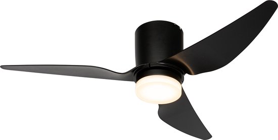 Dimbare zwarte plafondventilator LED 123 cm met afstandsbediening, staal, 1770 lumen, dimmer inbegrepen