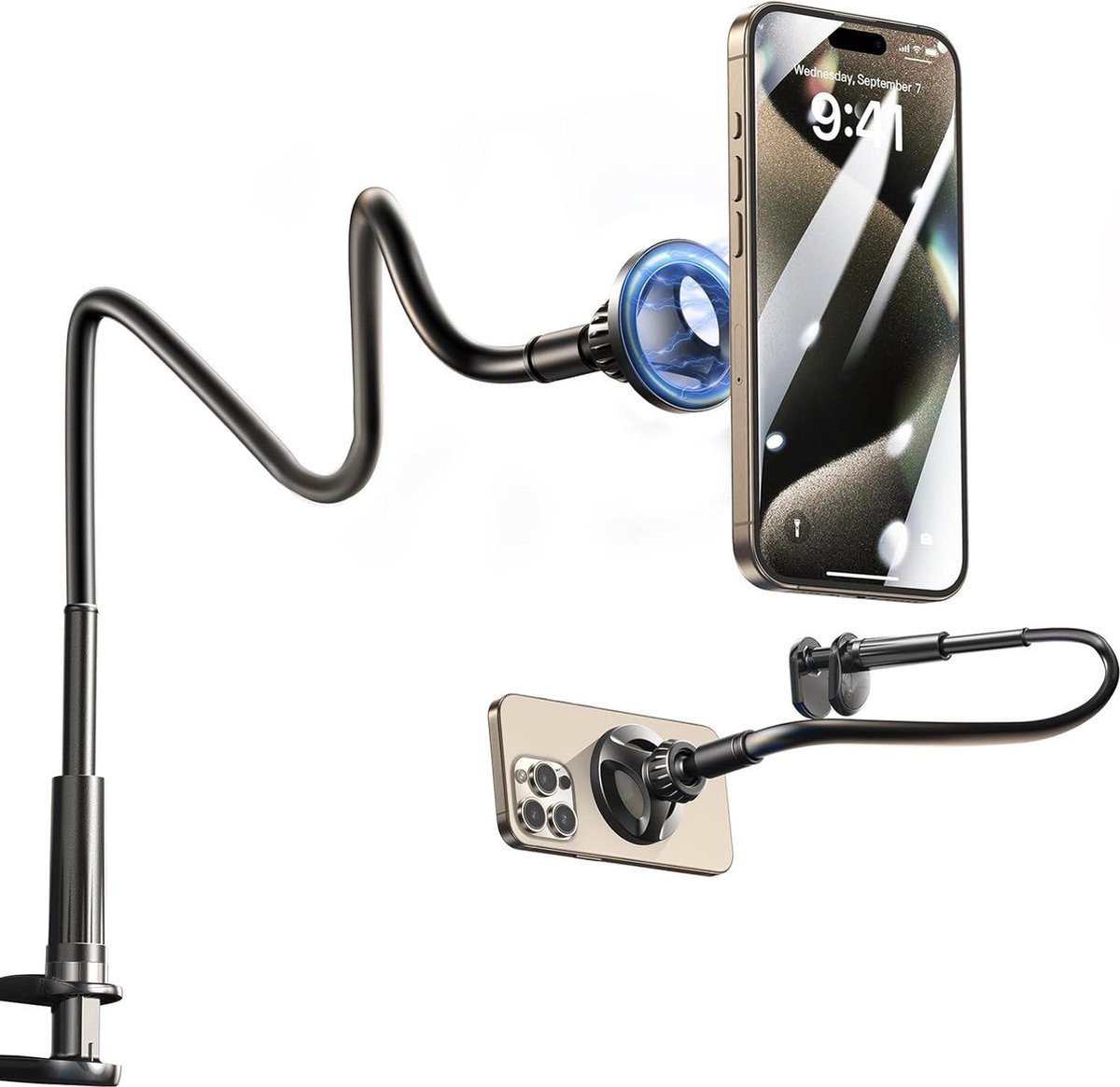Support Téléphone Pour Lit Bras Flexible - Col De Cygne Réglable 360° - Compatible IPhone Samsung