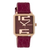 OOZOO Timepieces - Rosé goudkleurige horloge met bordeaux rode leren band - C10368