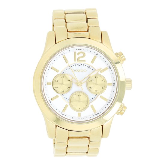 OOZOO Timepieces - Goudkleurige horloge met goudkleurige roestvrijstalen armband - C8412