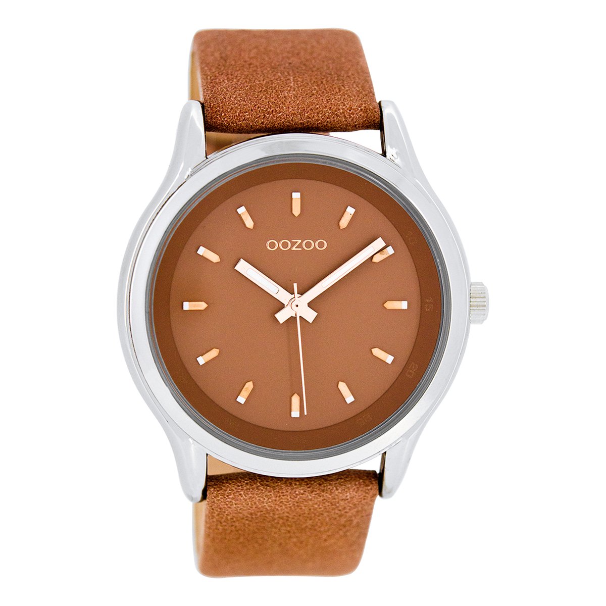 OOZOO Timepieces - Zilverkleurige horloge met poeder oranje leren band - C7437