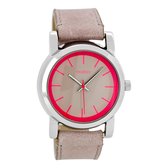 OOZOO Timepieces - Zilverkleurige horloge met oud roze leren band - C7183