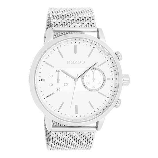 OOZOO Timepieces - Zilverkleurige horloge met zilverkleurige metalen mesh armband - C9070