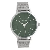 OOZOO Timepieces - Zilverkleurige horloge met zilverkleurige metalen mesh armband - C10006