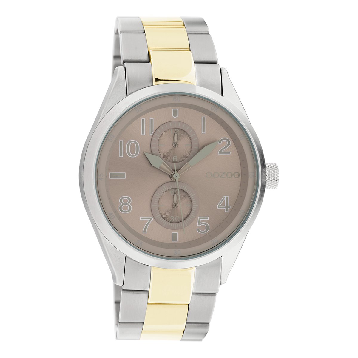 OOZOO Timepieces - Zilverkleurige horloge met zilver-goudkleurige roestvrijstalen armband - C10632