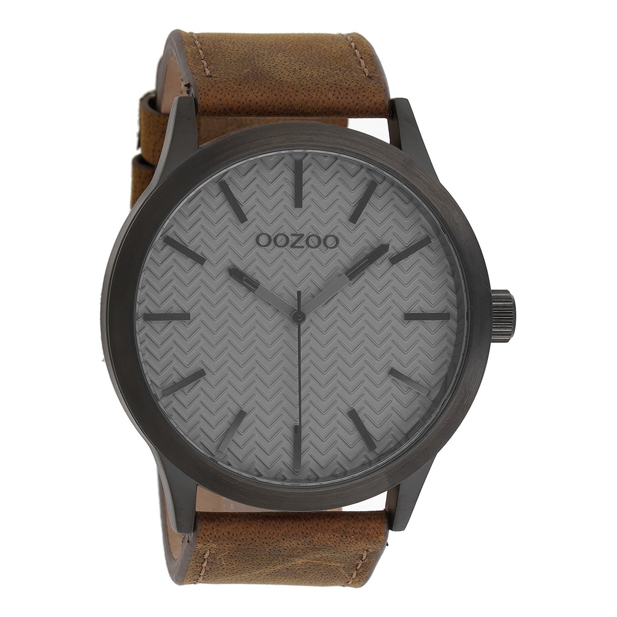 OOZOO Timepieces - Zwarte horloge met bruine leren band - C9012