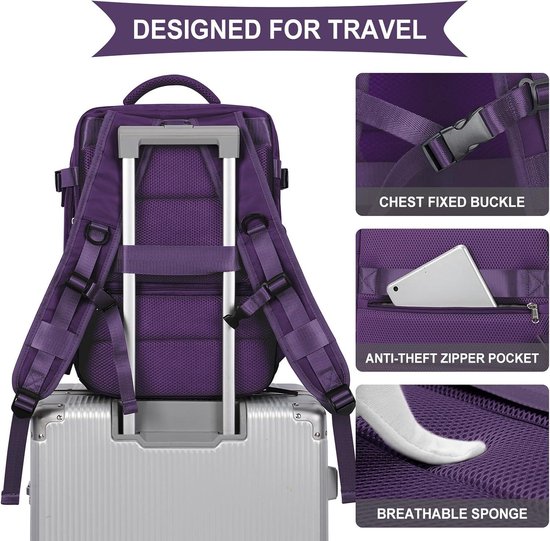 SZLX voor Ryanair Handbagage Tassen voor Onder de Stoel,Easyjet Handbagage tas 45x36x20 Travel Rugzak Cabin Formaat Handbagage Tas Met Waterfles Houder Reizen Ruscksack Fit 15,6 Inch Laptop Zwart