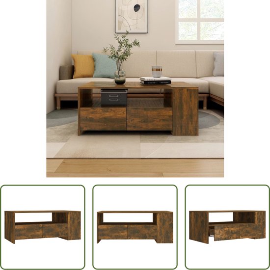 Foto: The living store salontafel gerookt eiken 102 x 55 x 42 cm opbergruimte