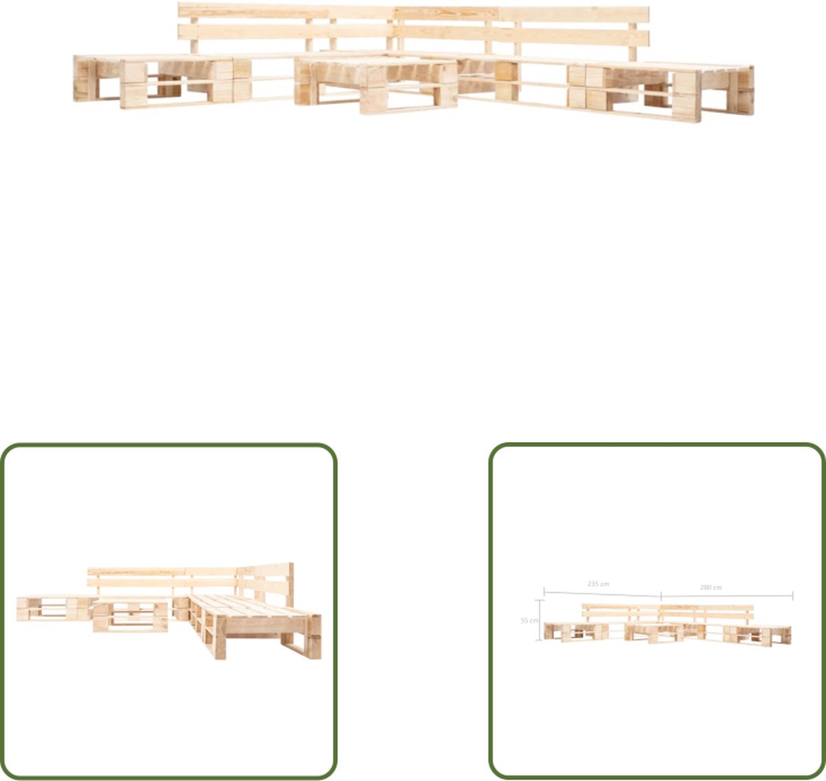 Pallet loungeset van natuurlijk hout voor buiten - The Living Store.