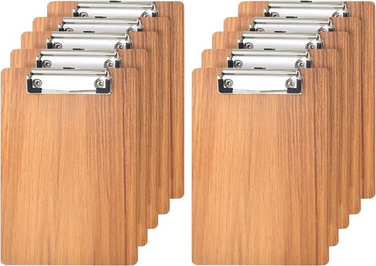 DONGLI A4 Klembord - 10 Stuks Houten Klembord Met Laag Profiel Clip en Ophanggat - Map Hardboard Voor Kantoor, Bedrijf, Restaurant