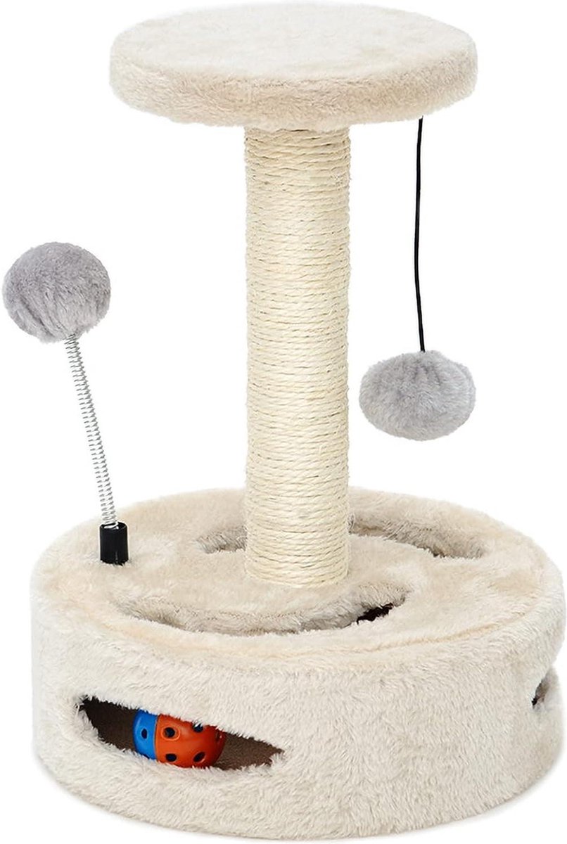 Kitten Scratcher Kitty Activiteit Play Center - Sisal Draaibare Bungelende Tunnel Bal voor Kleine Katten - Wit