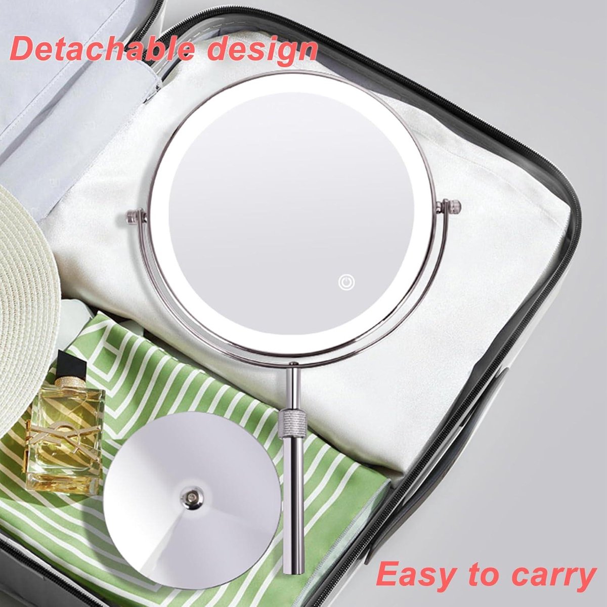 LED Verlichte Make Upspiegel Oplaadbaar, 1x / 7x Vergroting Dubbelzijdige Vergrotende Spiegel Met Dimbaar Touchscreen Draagbare Voor Op Reis Badkamer 661605834