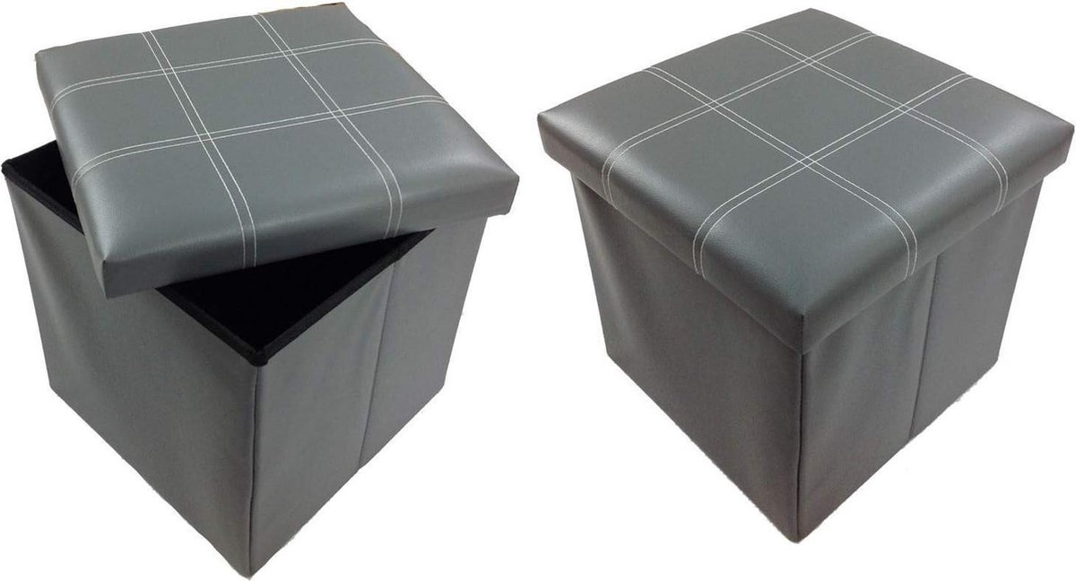 Opbergdoos kruk 38 x 38 x 38 cm - box zitkubus borst - grijs