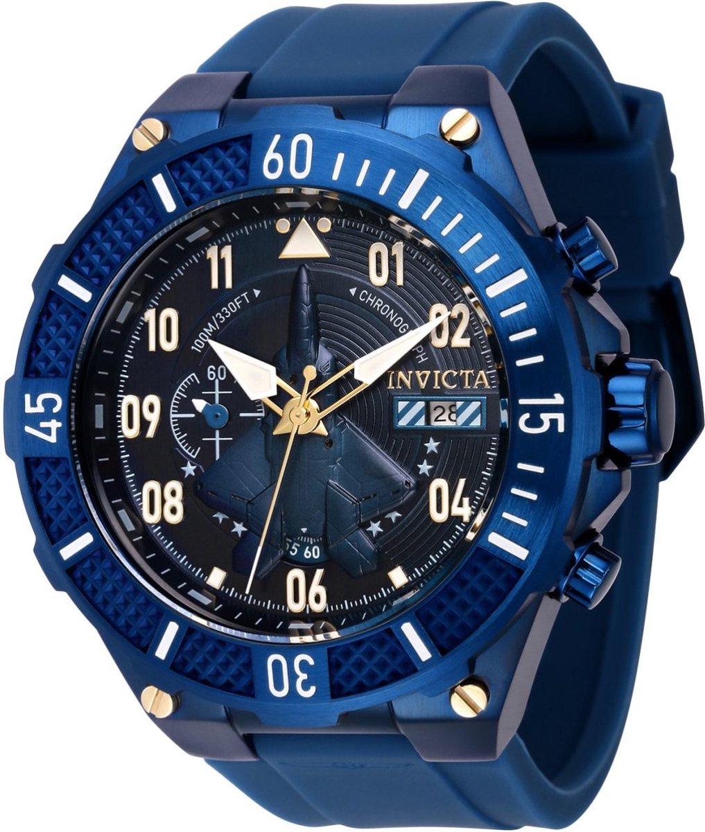 Invicta Aviator 39893 Heren Horloge - Waterdicht - Analoog - Quartz Uurwerk - Roestvrij Staal met blauwe Wijzerplaat - 50mm