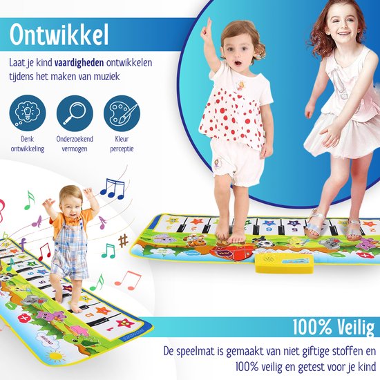 Pianomat, voor kinderen, speelgoed vanaf 2 jaar, dansmat, muziekmat, 8 instrumenten, peuterspeelgoed voor jongens en meisjes van 1-5 jaar 100 x 36 cm van Merkloos — afbeelding 5