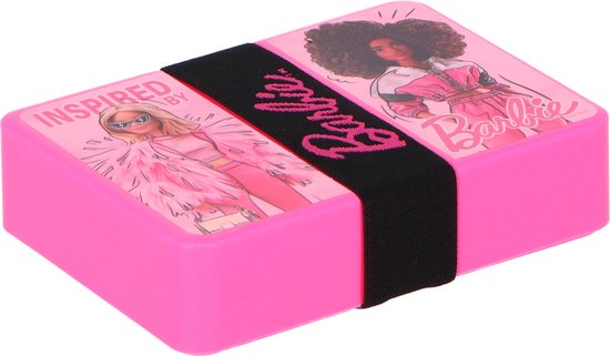 Lunchbox broodtrommel Barbie roze kunststof voor school. — afbeelding 3