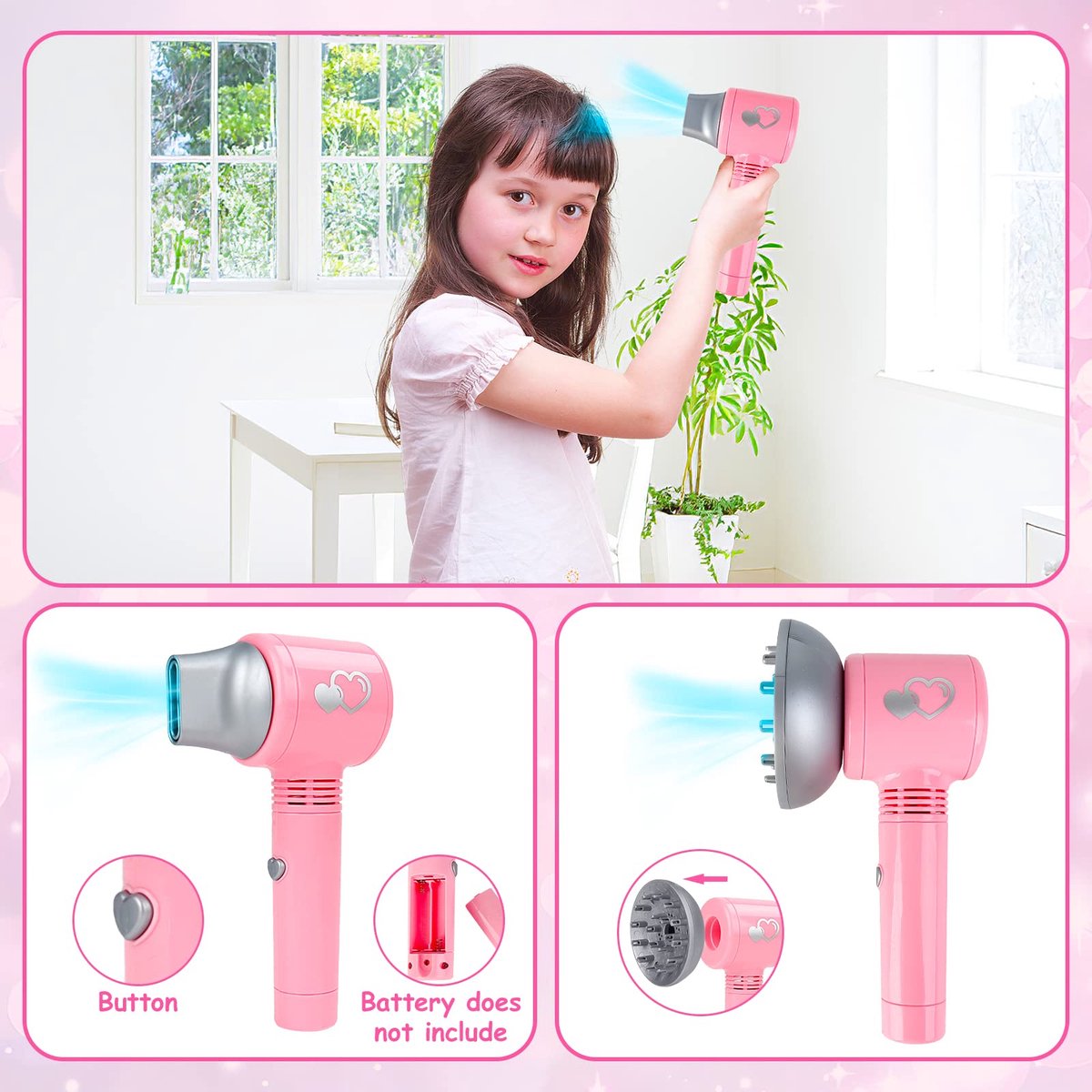 deAO Ensemble De Salon De Beauté pour Filles 35 Pièces, Mode Jeu De Simulation De Coiffeur avec Sèche-Cheveux, Miroir, Fer À Friser Et Autres Accessoires Kit De Maquillage Simulé pour Enfant