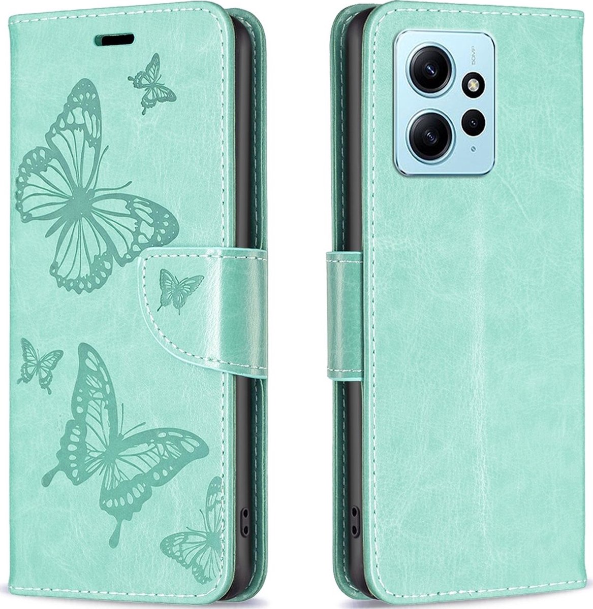 Mobigear Telefoonhoesje geschikt voor Xiaomi Redmi Note 12 Hoesje | Mobigear Butterfly Bookcase Portemonnee | Pasjeshouder voor 3 Pasjes | Telefoonhoesje voor Pinpas / OV Kaart / Rijbewijs - Groen