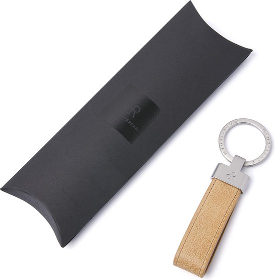 Porte-clés dR Amsterdam | Porte-clés en cuir pour adultes | Porte-clés pour hommes et femmes | Cadeau idéal pour la Vaderdag ou la fête des mères | Porte-clés pour voiture | Porte-clés élégant en cuir Tampa - 93391 Beige