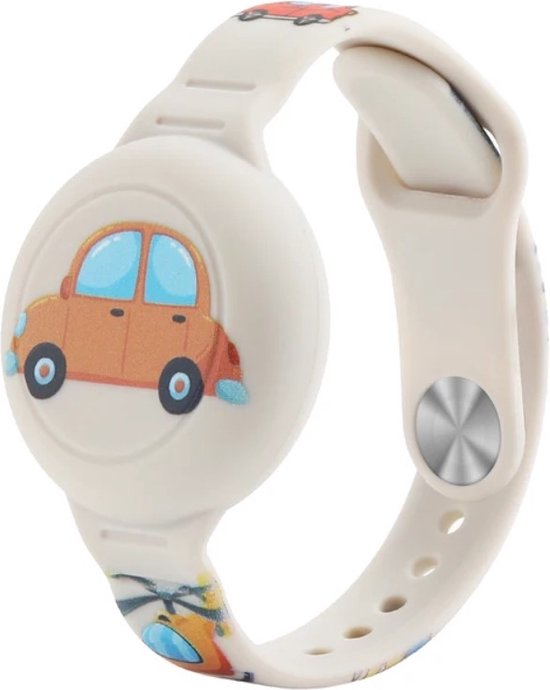 Bracelet en Siliconen Premium avec Voitures adapté à Apple AirTag pour Enfants crème | AirTag Key Fob Case Enfant | Bracelet Montre GPS Enfant | Tracker Titulaire Bracelet | Bande de suivi | Enfant en bas âge | Bracelet AirTag | Bracelet GPS