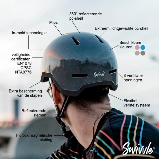 Casque de vélo réfléchissant Swivvle® - Adapté au vélo électrique - Casque réflecteur 360° en Rosy Pink - Casque Mips avec certificat NTA8776 - taille S (51-54 cm) - modèle Sirius