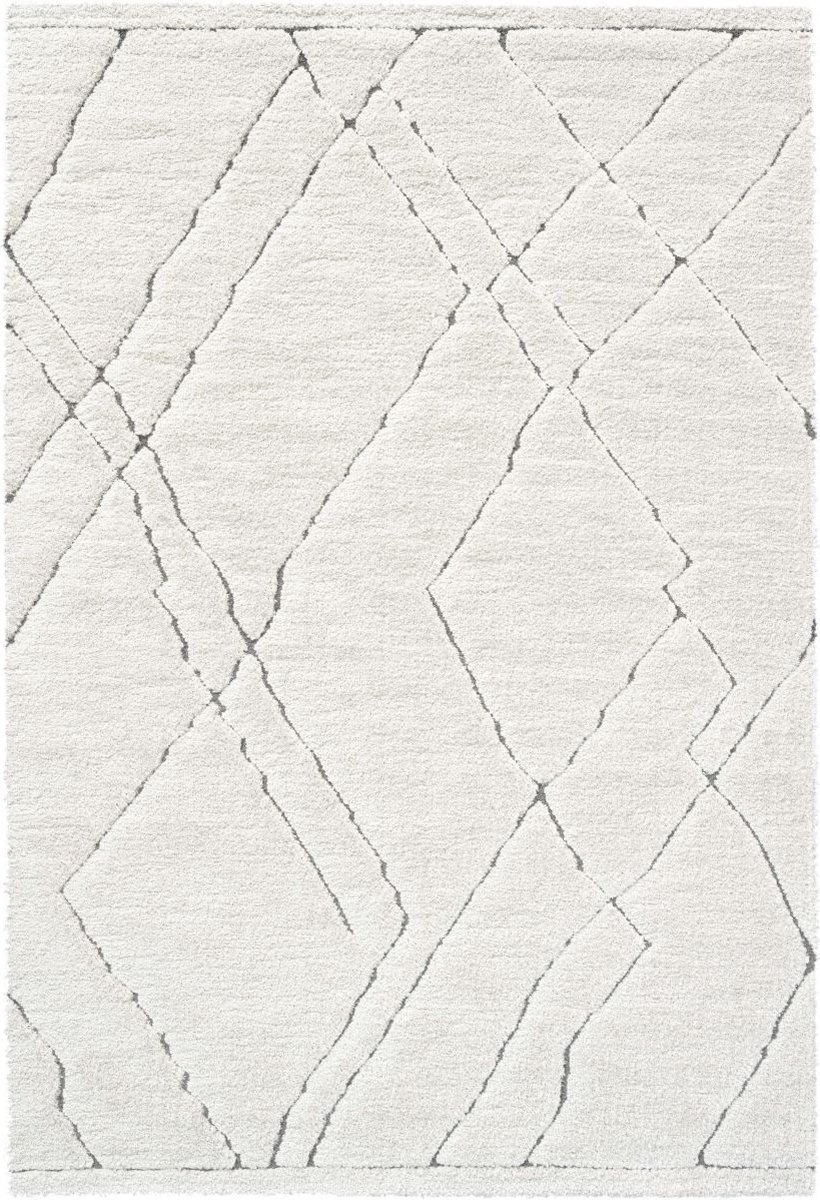 Rugsman Kyoto 014.0005.6181 Vloerkleed - 200 x 290 cm - Ivoor - Rechthoekig - Polyester - Woonkamer - Geometrisch - Shaggy - Hoogpolig, Boho, Modern