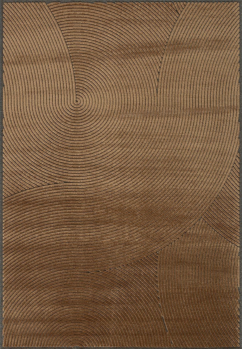 Acsento Chiara 1012 Grey Cognac Vloerkleed - 200 x 290 cm - Bruin - Rechthoekig - Viscose, Wol, Polyamide - Eetkamer, Woonkamer - Geometrisch, Strepen - Industriëel, Modern