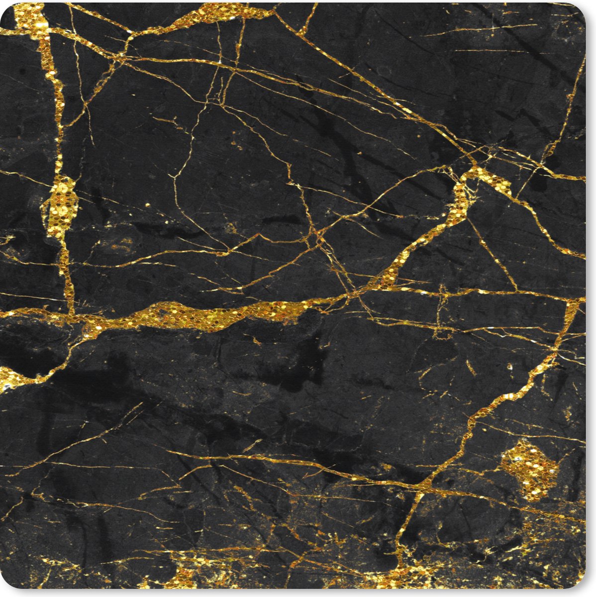 Muismat XXL 80x80 cm - Bureau onderlegger - Bureau mat Marmer - Goud - Zwart - Marmer printlook - Luxe - Glitter - Bureaumat - Gaming mousepad xl - Bureaulegger groot - Computer deskmat