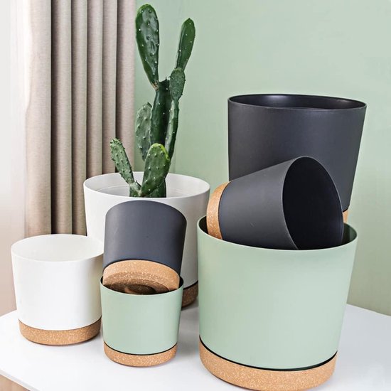 ZMTECH 30cm Plant Potten, Moderne Plantenbakken met Afvoergaten en Afneembare Schotel, Plastic Bloempotten voor Planten voor Huis Tuin Vensterbank (Groen, Set van 2