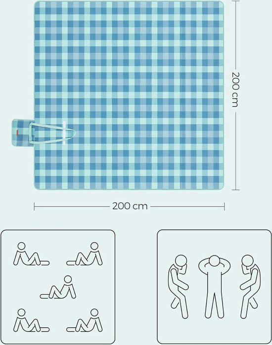 SONGMICS GCM011W02 Picknickdeken, 200 x 200 cm, 4 pennen ter voorkoming