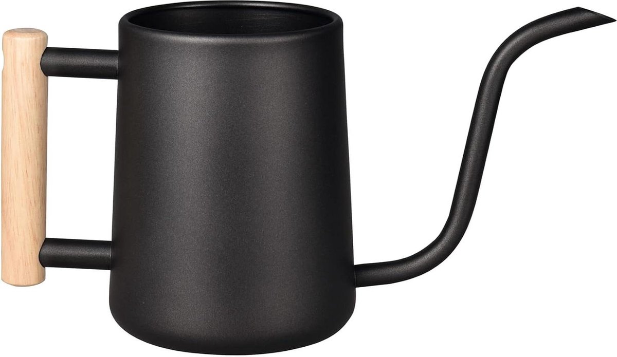 35 oz-1000 ml roestvrijstalen indoor gieter met lange tuit en houten handvat - kamerplanten en potplanten (zwart)