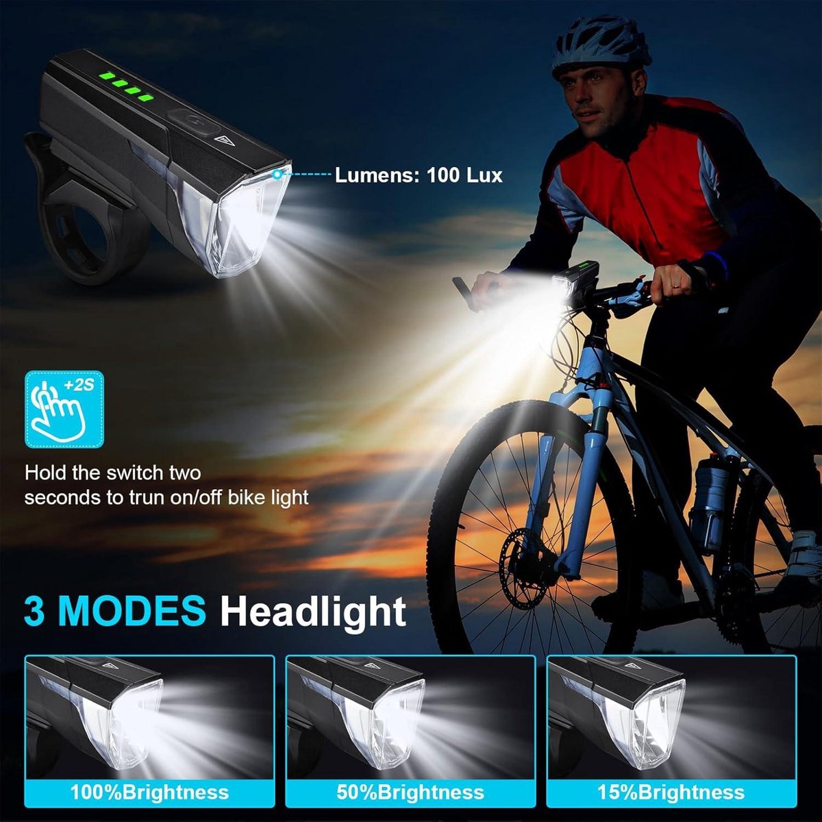Kit éclairage LED Vélo CSL – Homologué StVZO, 30 Lux, Avant/arrière Sur Piles Lumière Velo