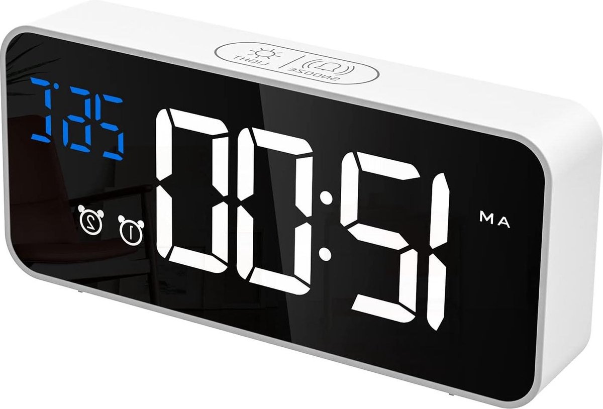 Réveil Digital LED CHEREEKI - Affichage Température, Double Alarme, Snooze, USB, 10 Sonneries, Commande Vocale