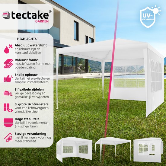tectake - Paviljoen partytent groen - 3 zijwanden - 3 x 3 m - Leen Bakker