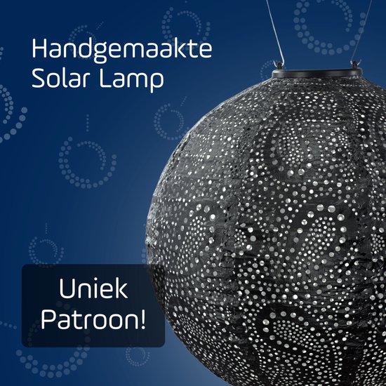 Donkergrijze, handgemaakte solar lampion met een uniek, rond paisley patroon.