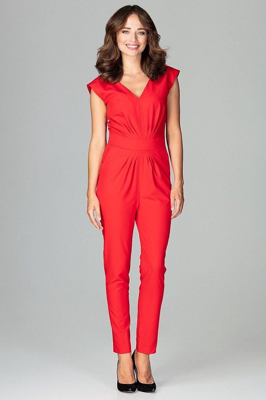 Rode Mouwloze V-hals Jumpsuit